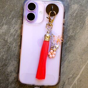 Handmade Cellphone Charm with Pink Tassel, flower, star, iphone, android, gift